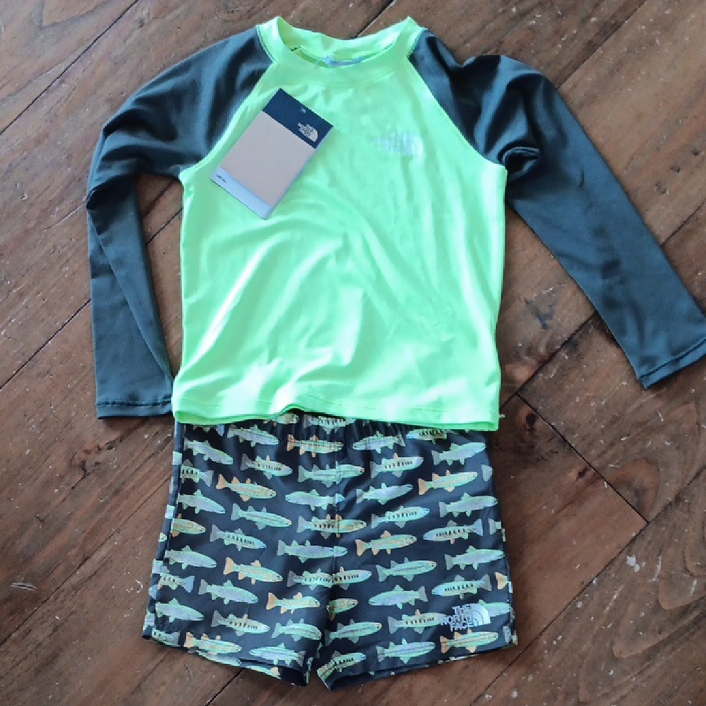 The North Face Green and Gray Rashguard Swimwear